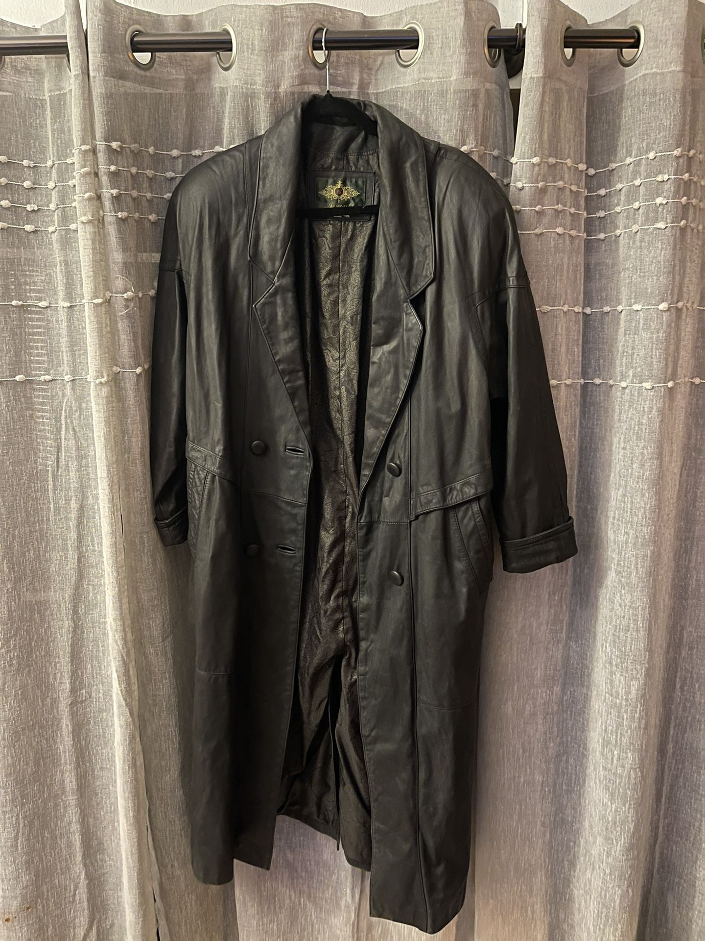 Vintage Black Leather Trench Coat
