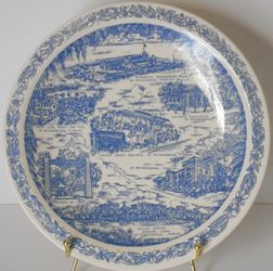 Antique St. Petersburg, FL Blue Transferware Heavy Porcelain 10.5" Plate Made for Maas Brothers by Vernon Kilns