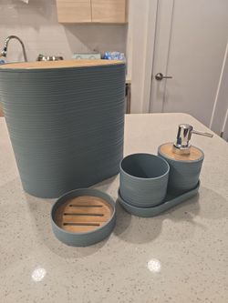 Modern Teal & Bamboo Bathroom set