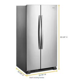 $230 Whirlpool 24.5 Cu. Ft. Stainless Steel Side-by-Side Refrigerator – Excellent Condition