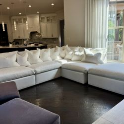 Beautiful White Linen Four Piece Sectional +ottoman