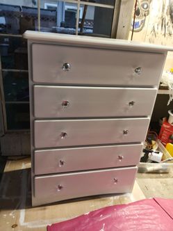 Five drawers solid pine tall boy dresser