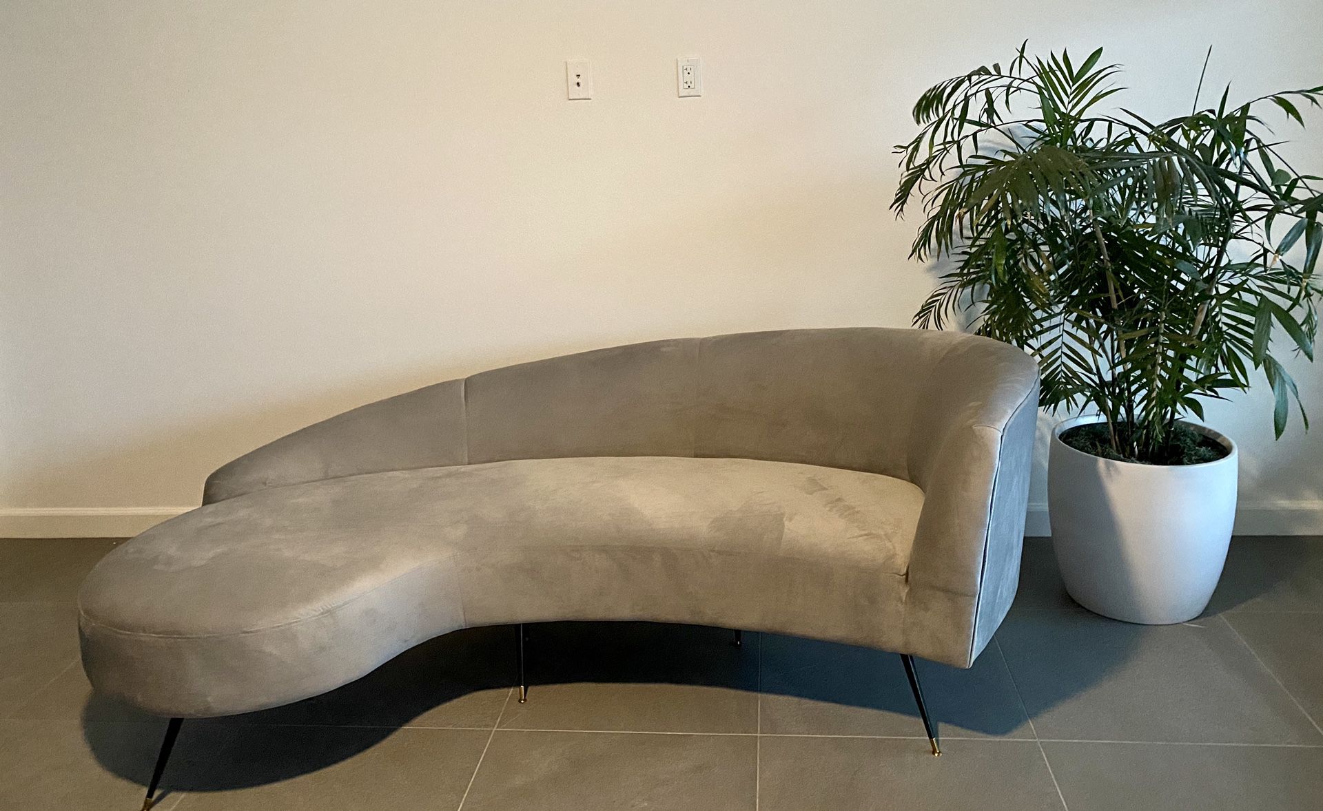 Curved Velvet Grey Couch