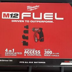 M12 FUEL 12-Volt Lithium-Ion Brushless Cordless 4-in-1 Installation 3/8 in. Drill Driver Kit with 4-Tool Heads