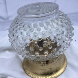 1548 Vintage Hobnail Glass Globe With Gold Trim Base