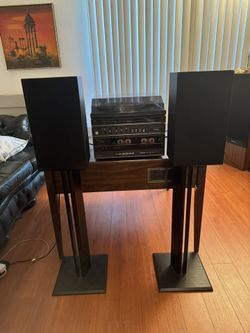 Vintage Montgomery Ward Turntable/tape Player/ Tape Record With Speaker Stands