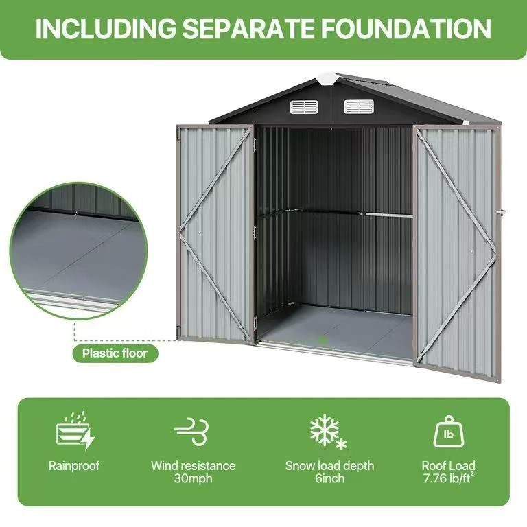 š„LIMITED SALEš„6X4 ft Outdoor Storage Shed, Metal Tool Shed with Plastic Floor, Lockable, Waterproof, Brown
