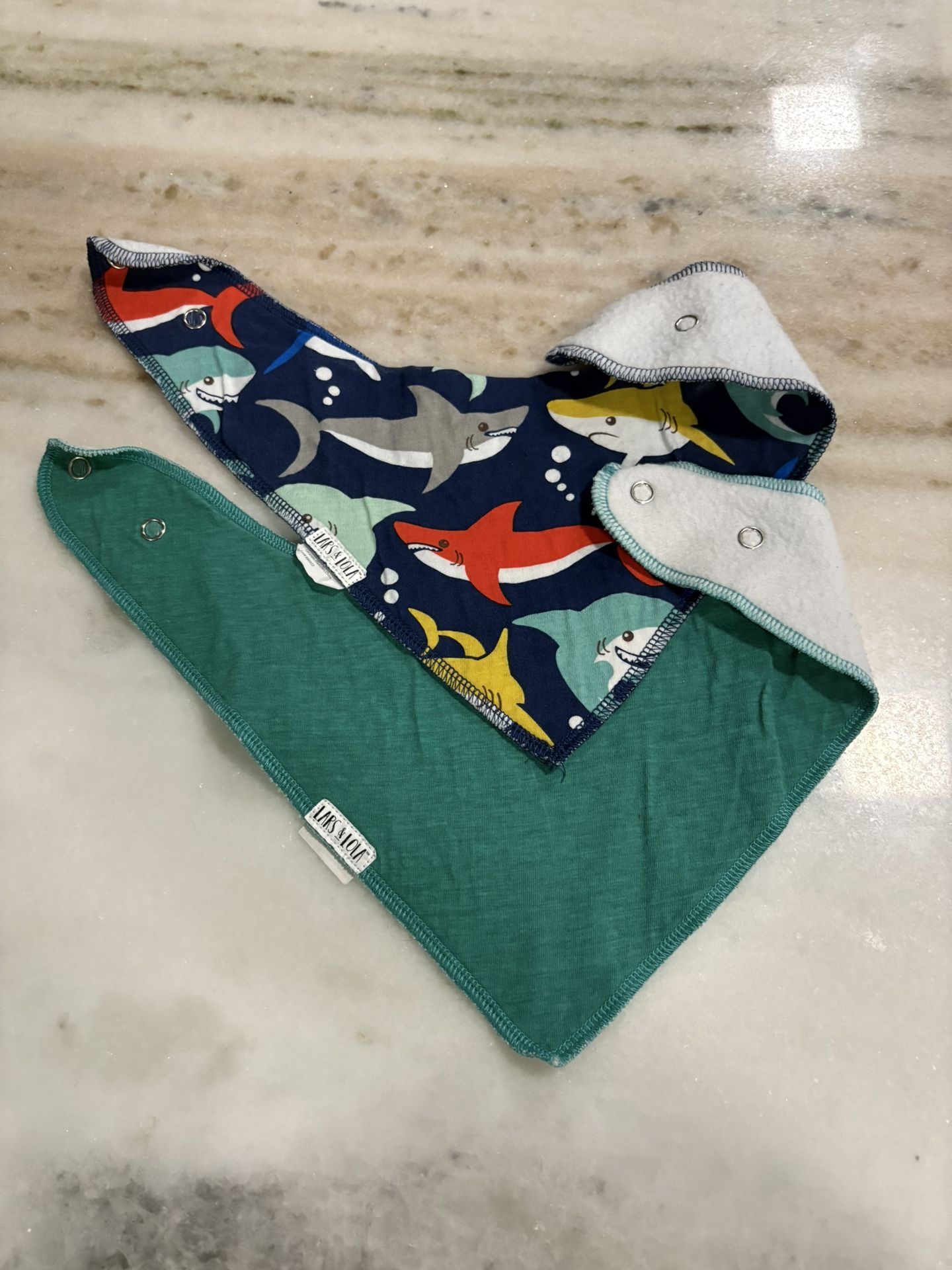 Shark Print and Teal Baby Bandana Bibs.