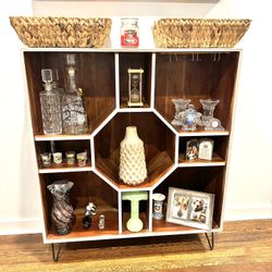 Mid century solid Wood Bookcase / Bar 