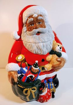 Vintage JC Penney African American Black Santa Christmas Cookie Jar 12" Tall