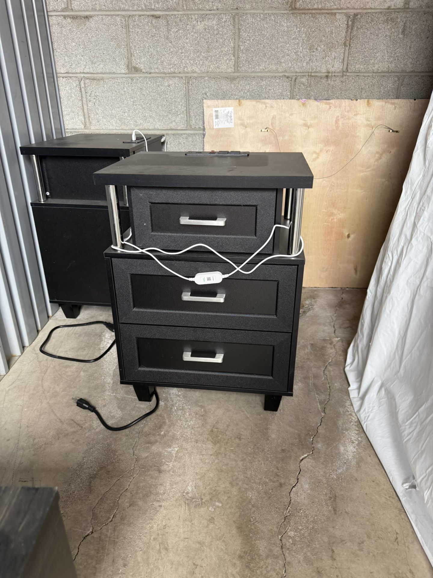 Nightstand with Charging Station and LED Lights,