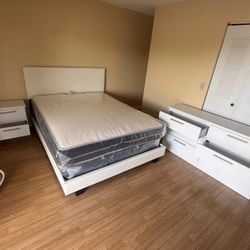 Queen Size Bed Frame With Mattress And 1 Nightstand And Dresser.  All New Furniture Free Delivery Free Installed  
