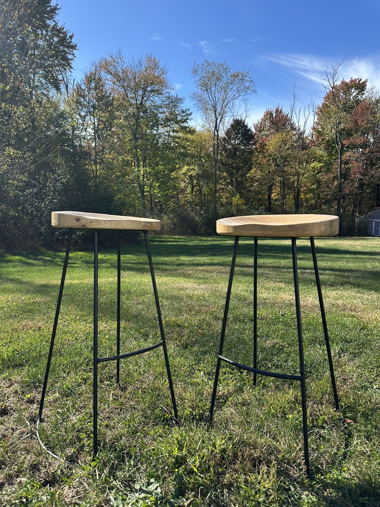 Modern Wood + Metal Bar Stools – Set of 2-$38