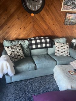 Light Blue Fabric 3-Seat Sofa