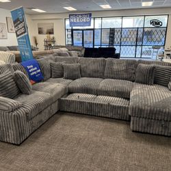 Light Gray Sofa Sectional Pull out set + Storage Chaise (FREE DELIVERY)