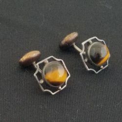 Vintage/antique Cufflinks- Sterling Silver With Tiger's Eye
