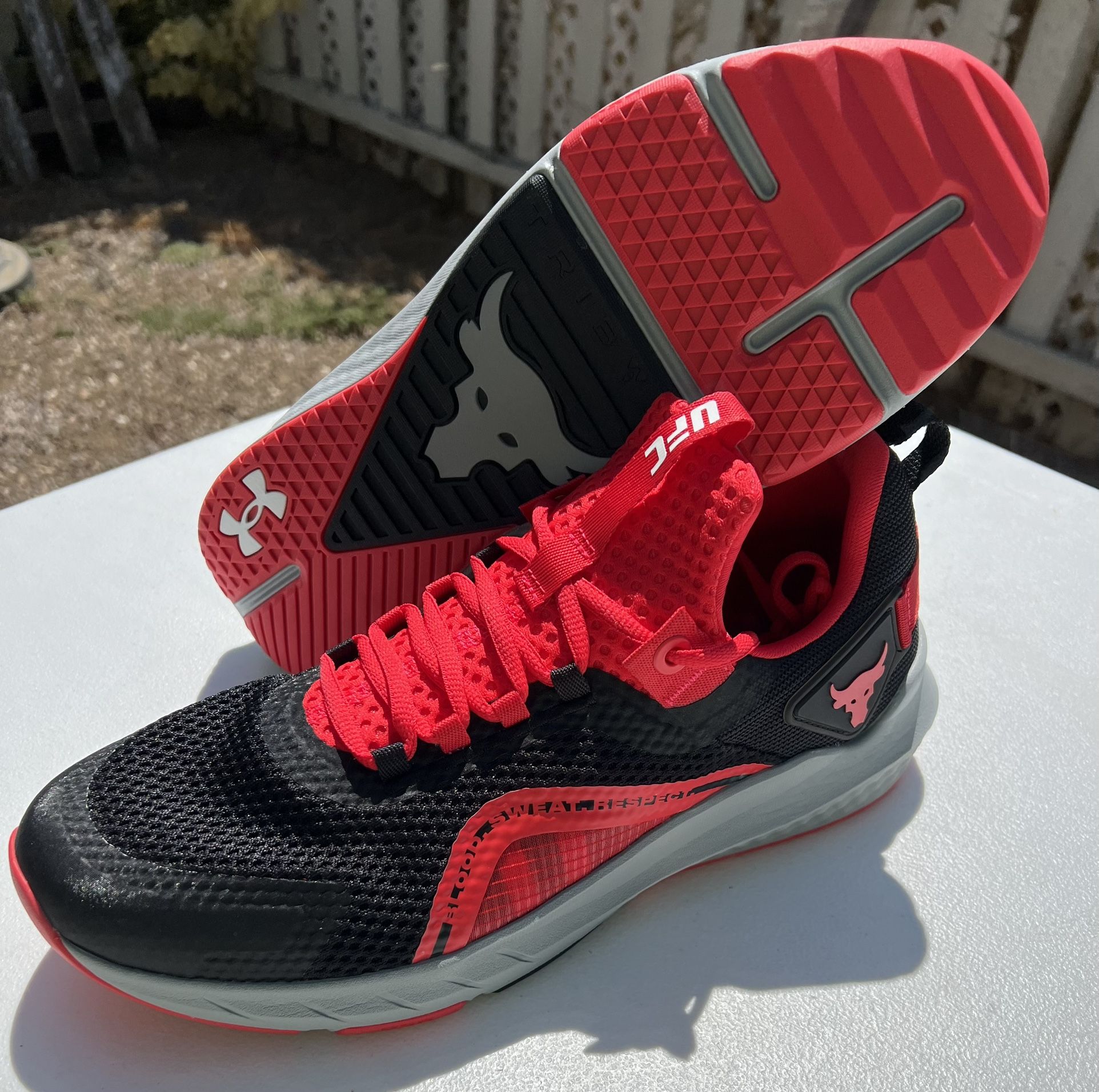 RARE! Under Armour UA Project Rock UFC Red & Black BSR3 Athletic Shoes SZ 12 NEW