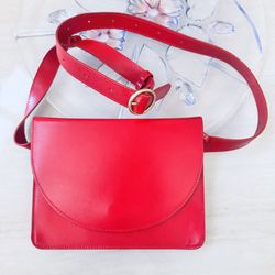 Minor History Red Leather Fanny Pack Crossbody Belt Bag Waist Purse Gold Hardware