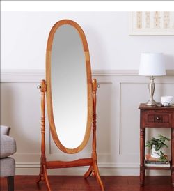 Full-Length Oval Wood Cheval Floor Mirror