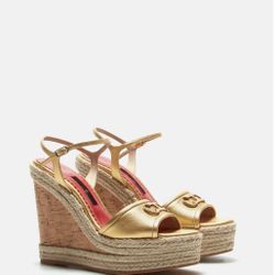 CAROLINA HERRERA INITIALS INSIGNIA 100 LEATHER WEDGES