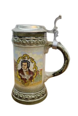 Vintage Collectible German Gerz Stoneware Stein With Hinged Pewter Lid