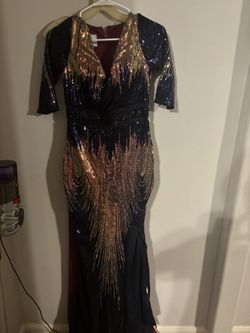 Blue Beautiful Sparkle Long Slit Dress