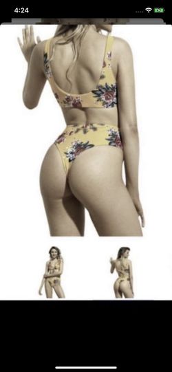 New Crop Top Yellow vintage floral high waisted bikini/swimsuit/swimwear/bathing suit /bikini Size Medium