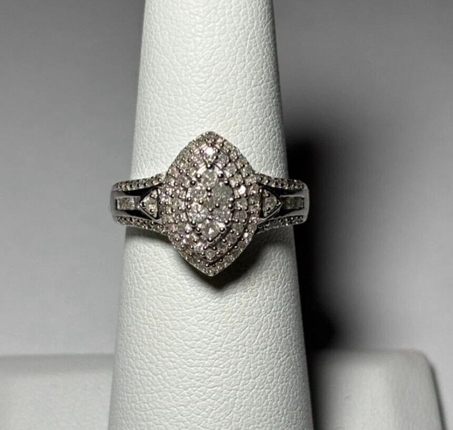 .925 Sterling Silver .50ctw Genuine White Diamond Marquise Ring Size 6.25