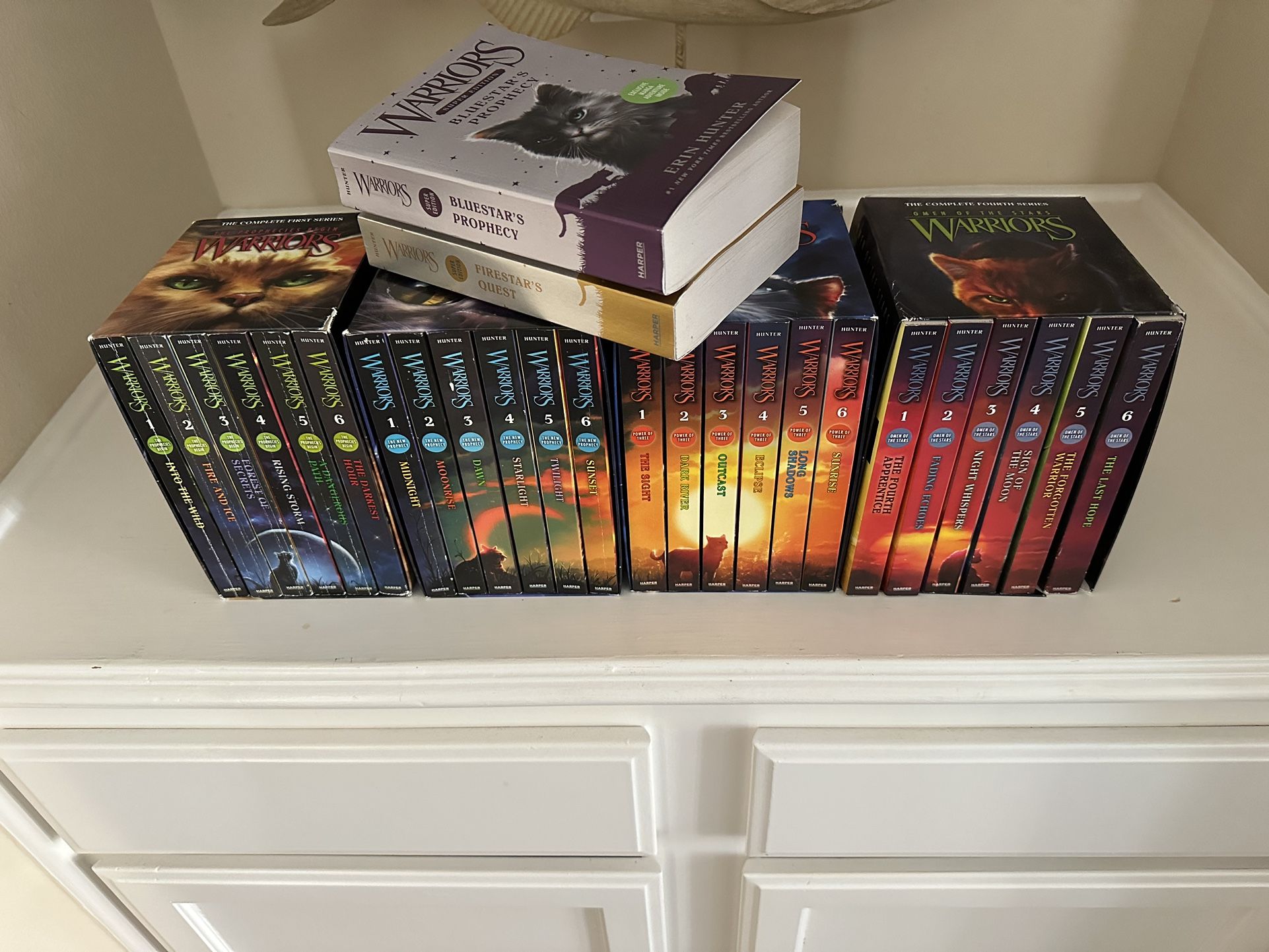 Warrior Cat Book Sets—Complete First, Second, Third, and Fourth Series Sets, Plus Fire Star’s Quest & Blue Star’s Prophecy Super Edition Books