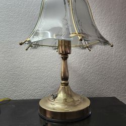 Vintage 16" Brass Frosted Etched Look Glass Shade  