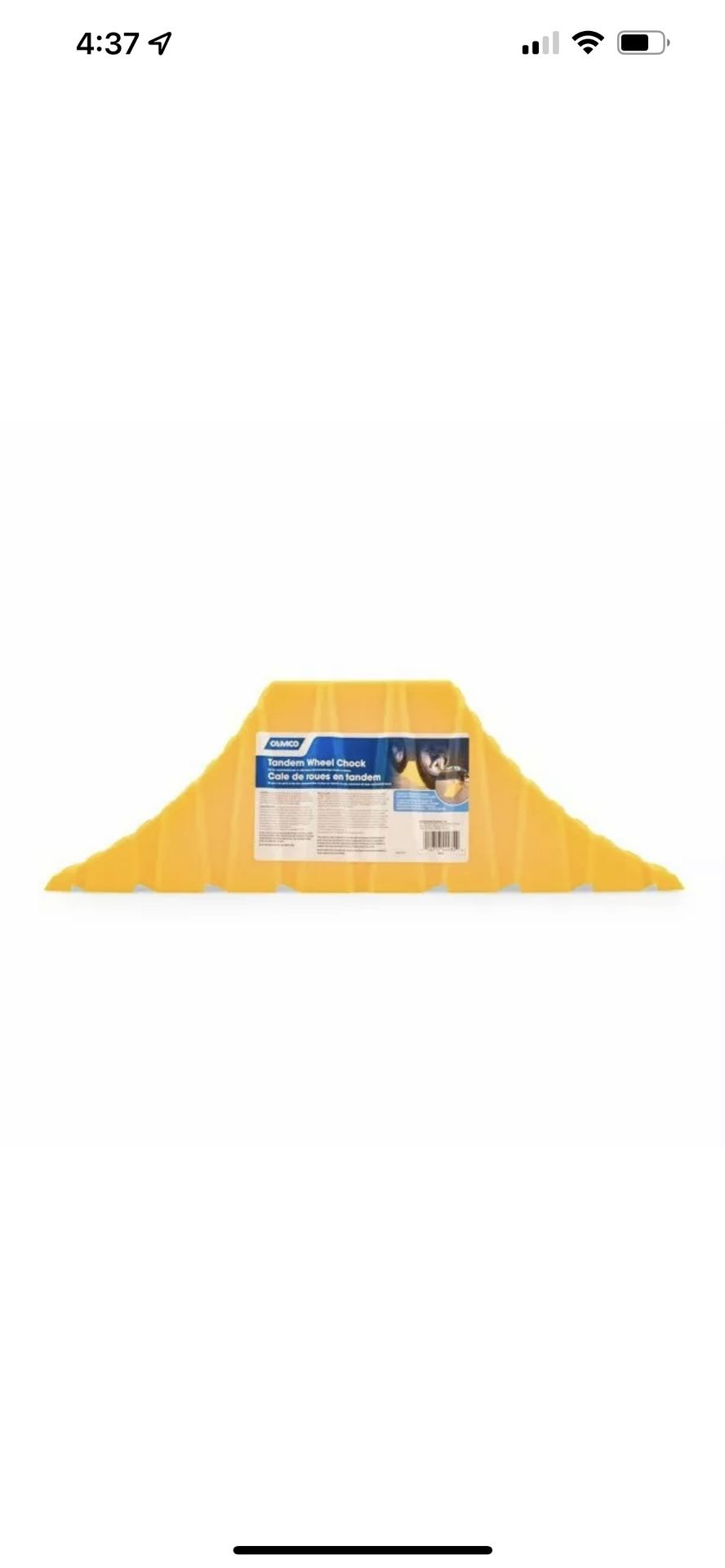 Brand New Camco 44435 RV Camper Tandem Wheel Chock Yellow