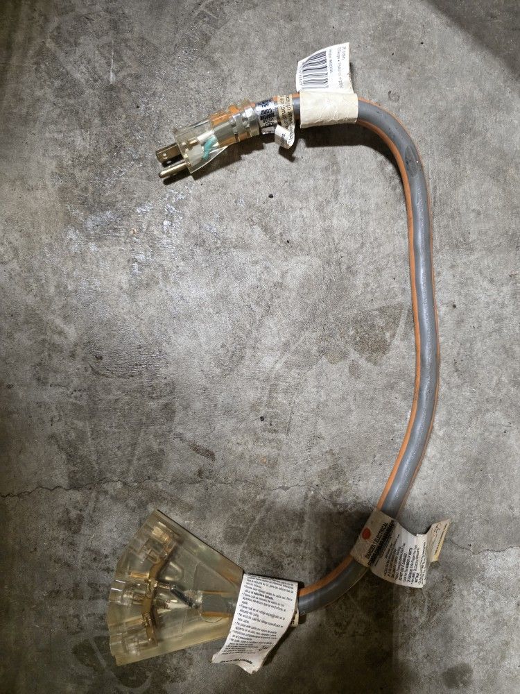 RIDGID 2 ft. 12/3 Multi-Outlet Extension Cord, Orange/Gray