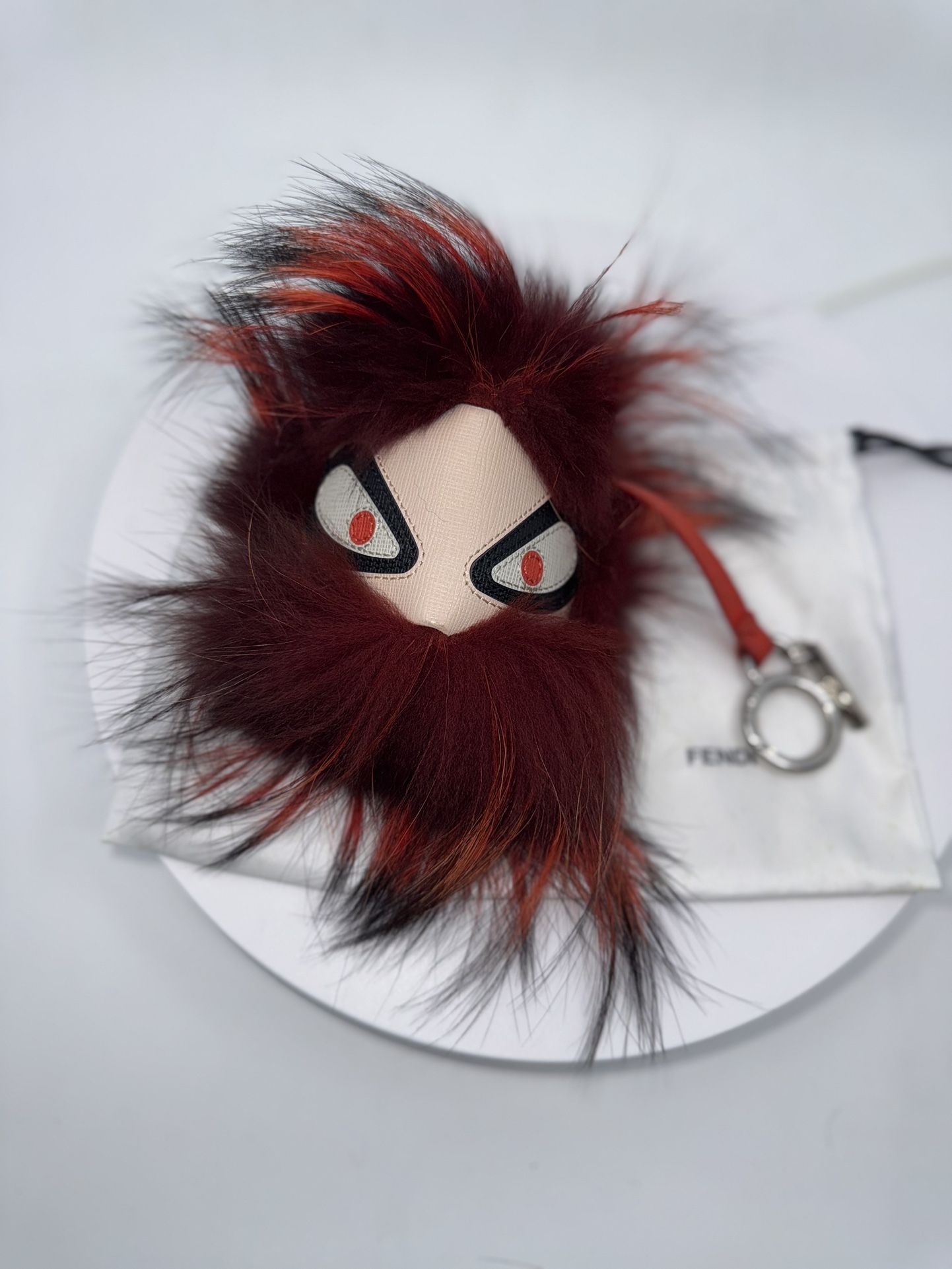 Fendi Red Fur Monster Bag Bug Leather Key Chain Bag Charm