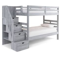 Twin Bunk Bed Frame with Storage Steps and Tent - Brown