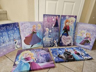 Lot Of 7 Disney Frozen Elsa & Anna Wall Pictures 