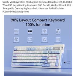 $15-Uciefy VK96 Wireless Mechanical Keyboard Bluetooth/2.4G/USB C Wired 96 Keys Gaming Keyboard RGB Backlit, Gasket Mount, Hot Swappable Creamy Keyboa