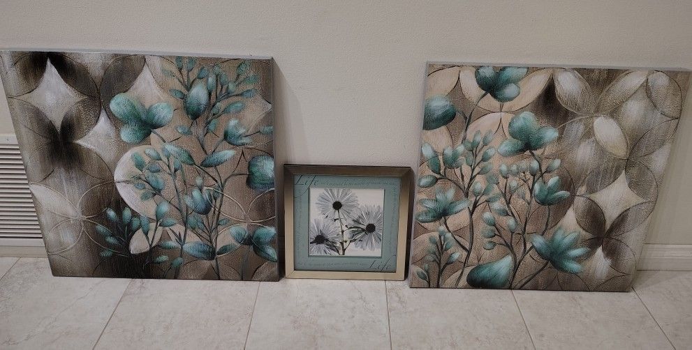Set Of 3 Floral Wall Art Print Paintings