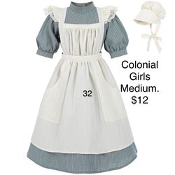 Girls Colonial Pioneer Costume Dress Medium Halloween School History Theatre