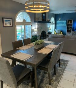 Gray wood table and 6 chairs