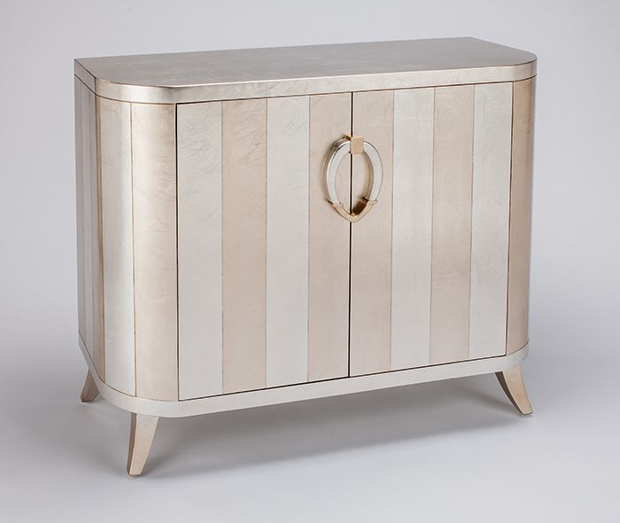 Silverleaf and Champagne Strip Accent Cabinet by Artmax