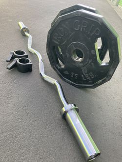 Olympic Curl Bar, Rubber Plates & Clips