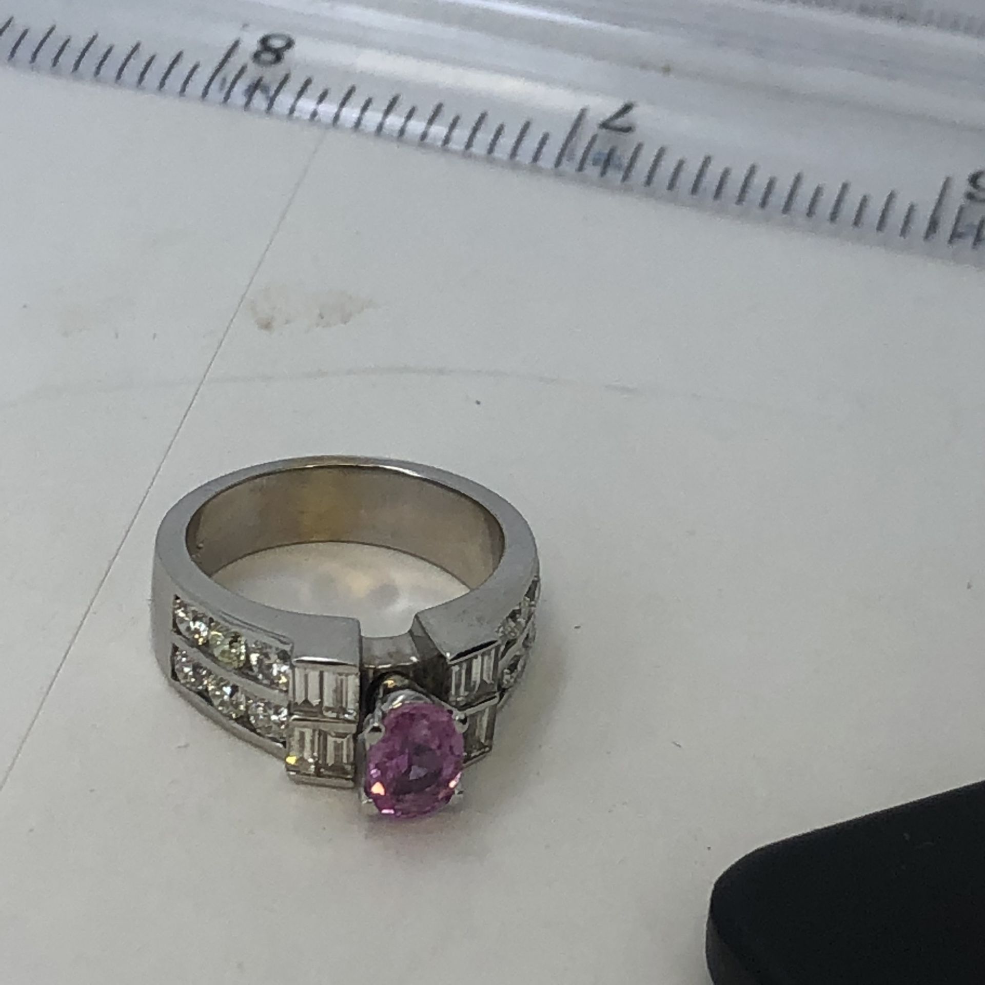 18k White Gold Link Sapphire & Diamond Ring Size 7