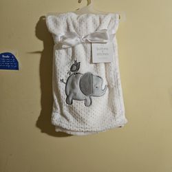 New Baby Blanket .. Gender Neutral  .. Grey Elephant And Bird