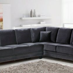 Ferrara Velvet 2-Piece Gray Sectional

