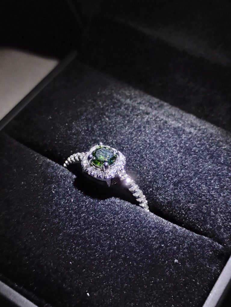 Luxury Green Square Halo Moissanite 925 Silver Adjustable Ring