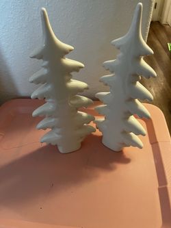 Set of 2 Ceramic pine trees