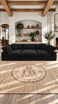 Black Corduroy Modular Sectional Sofa