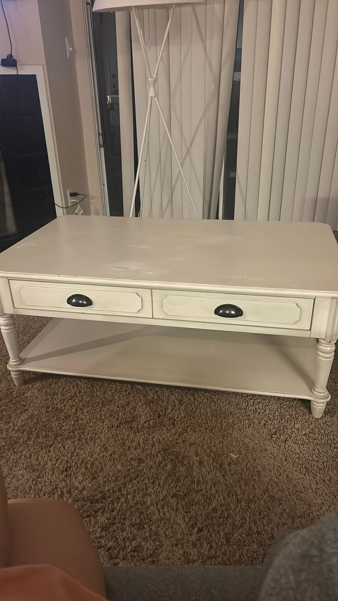 Pier 1 - white wooden coffee table with a farmhouse or cottage-style design