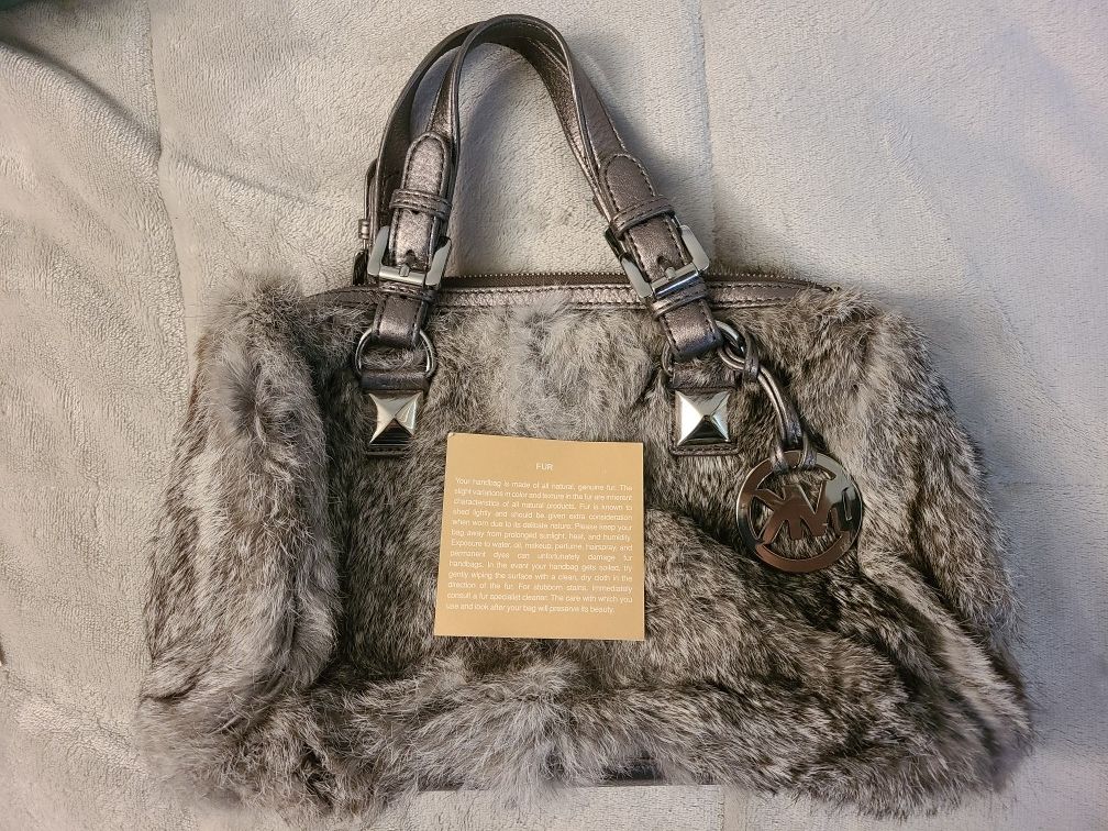 Grey rabbit fur Michael Kors purse