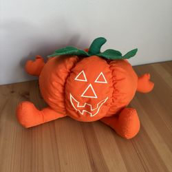 80s 90s Vintage Halloween Plush Orange Pumpkin Jack O Lantern Cute! 
